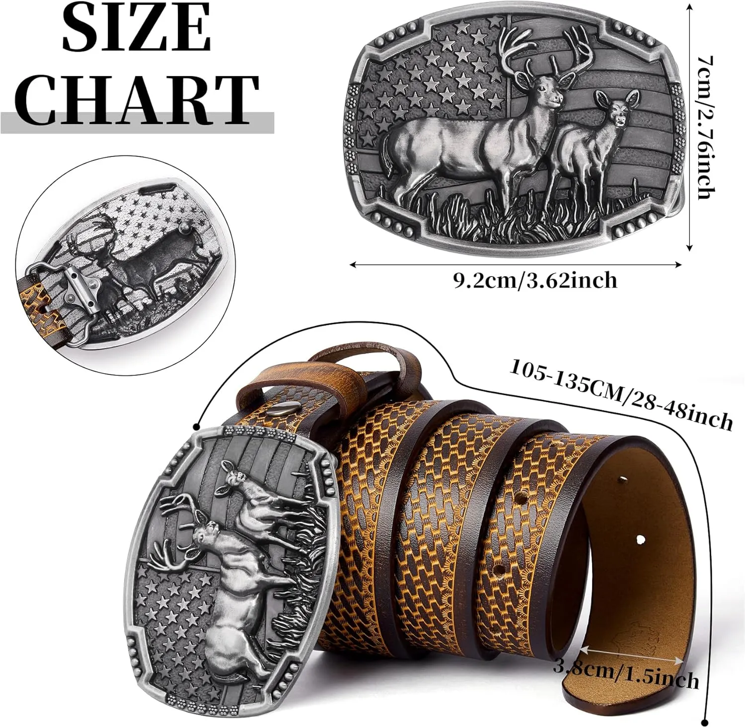 BISON DENIM Western Cowboy Leather Belt for Men Women Cowgirl, Mens Buckle Belt for Jeans, Country Belt, Men's Gifts