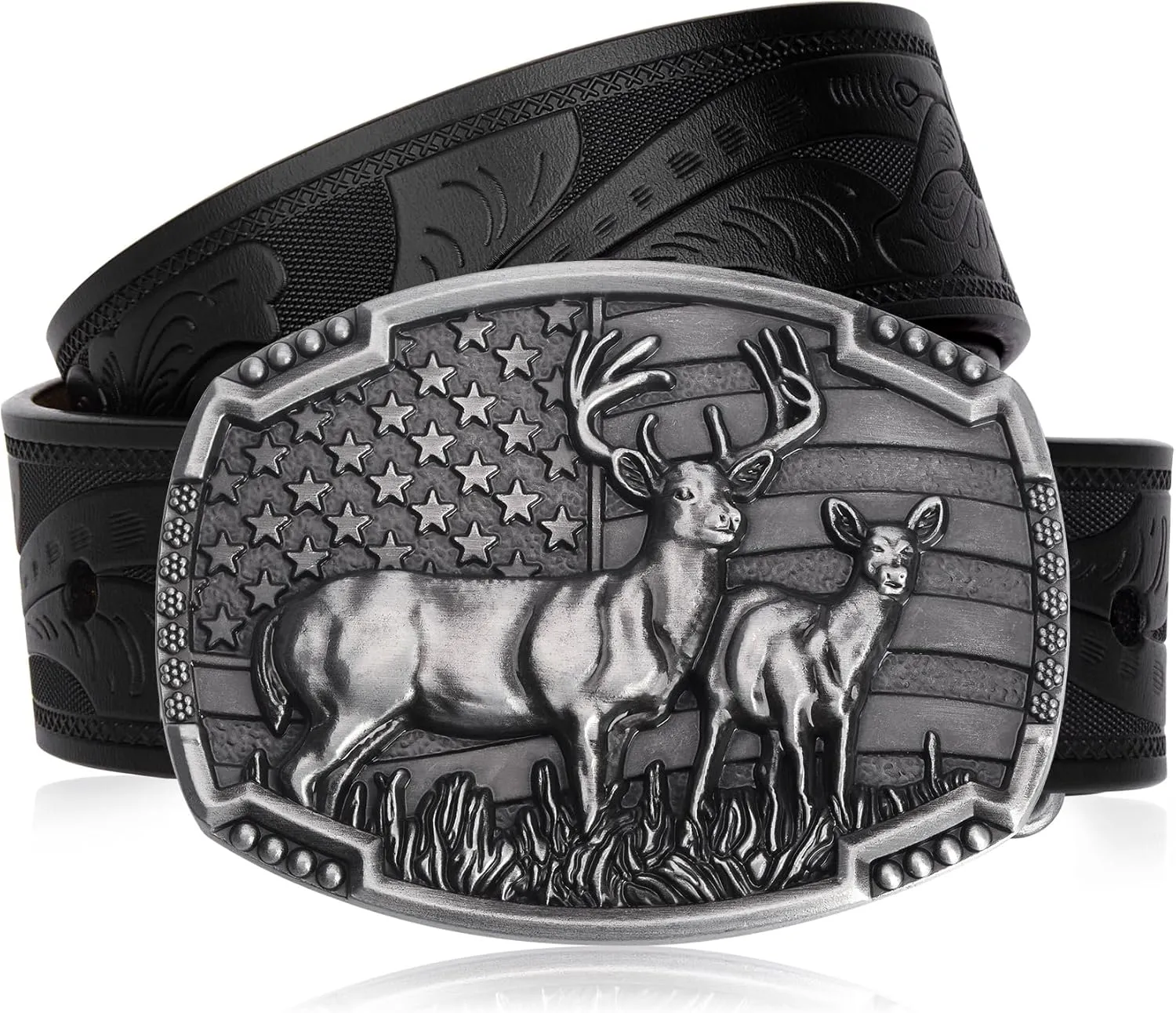 BISON DENIM Western Cowboy Leather Belt for Men Women Cowgirl, Mens Buckle Belt for Jeans, Country Belt, Men's Gifts