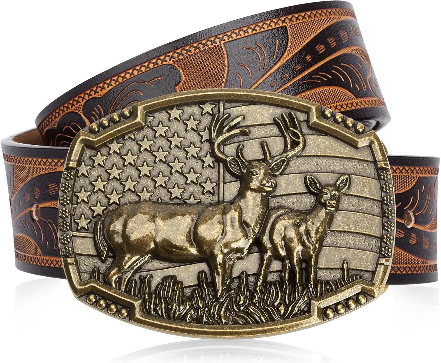 BISON DENIM Western Cowboy Leather Belt for Men Women Cowgirl, Mens Buckle Belt for Jeans, Country Belt, Men's Gifts