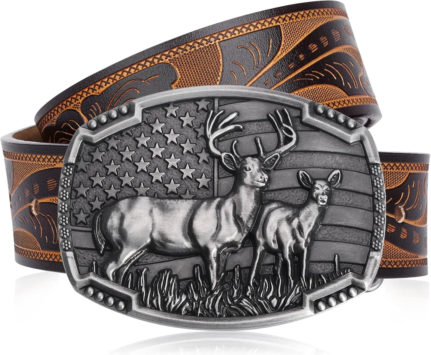 BISON DENIM Western Cowboy Leather Belt for Men Women Cowgirl, Mens Buckle Belt for Jeans, Country Belt, Men's Gifts