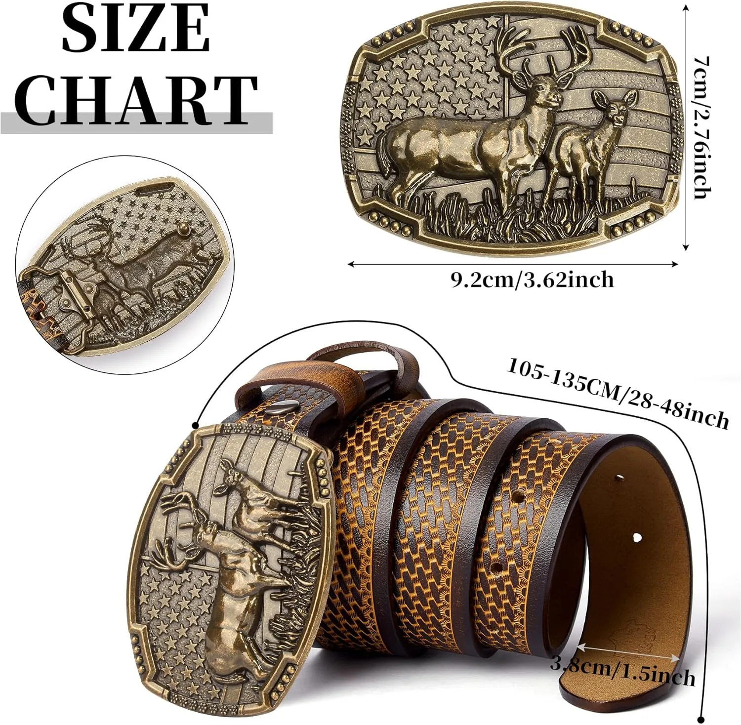BISON DENIM Western Cowboy Leather Belt for Men Women Cowgirl, Mens Buckle Belt for Jeans, Country Belt, Men's Gifts