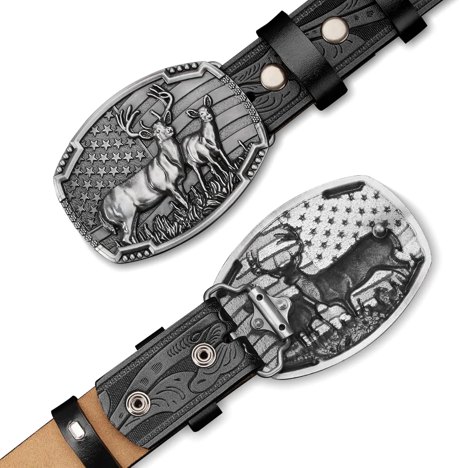 BISON DENIM Western Cowboy Leather Belt for Men Women Cowgirl, Mens Buckle Belt for Jeans, Country Belt, Men's Gifts
