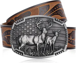 BISON DENIM Western Cowboy Leather Belt for Men Women Cowgirl, Mens Buckle Belt for Jeans, Country Belt, Men's Gifts