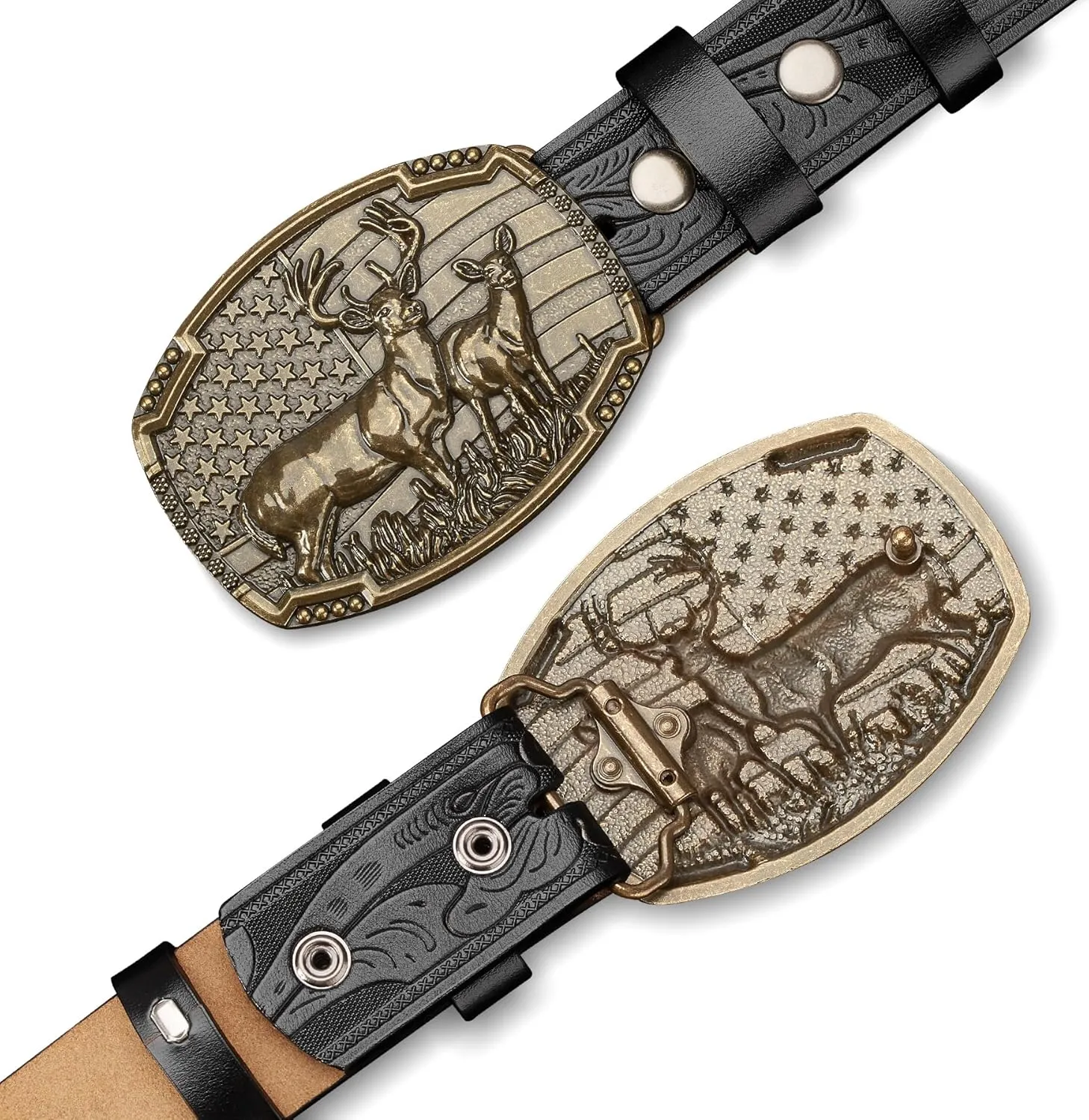 BISON DENIM Western Cowboy Leather Belt for Men Women Cowgirl, Mens Buckle Belt for Jeans, Country Belt, Men's Gifts