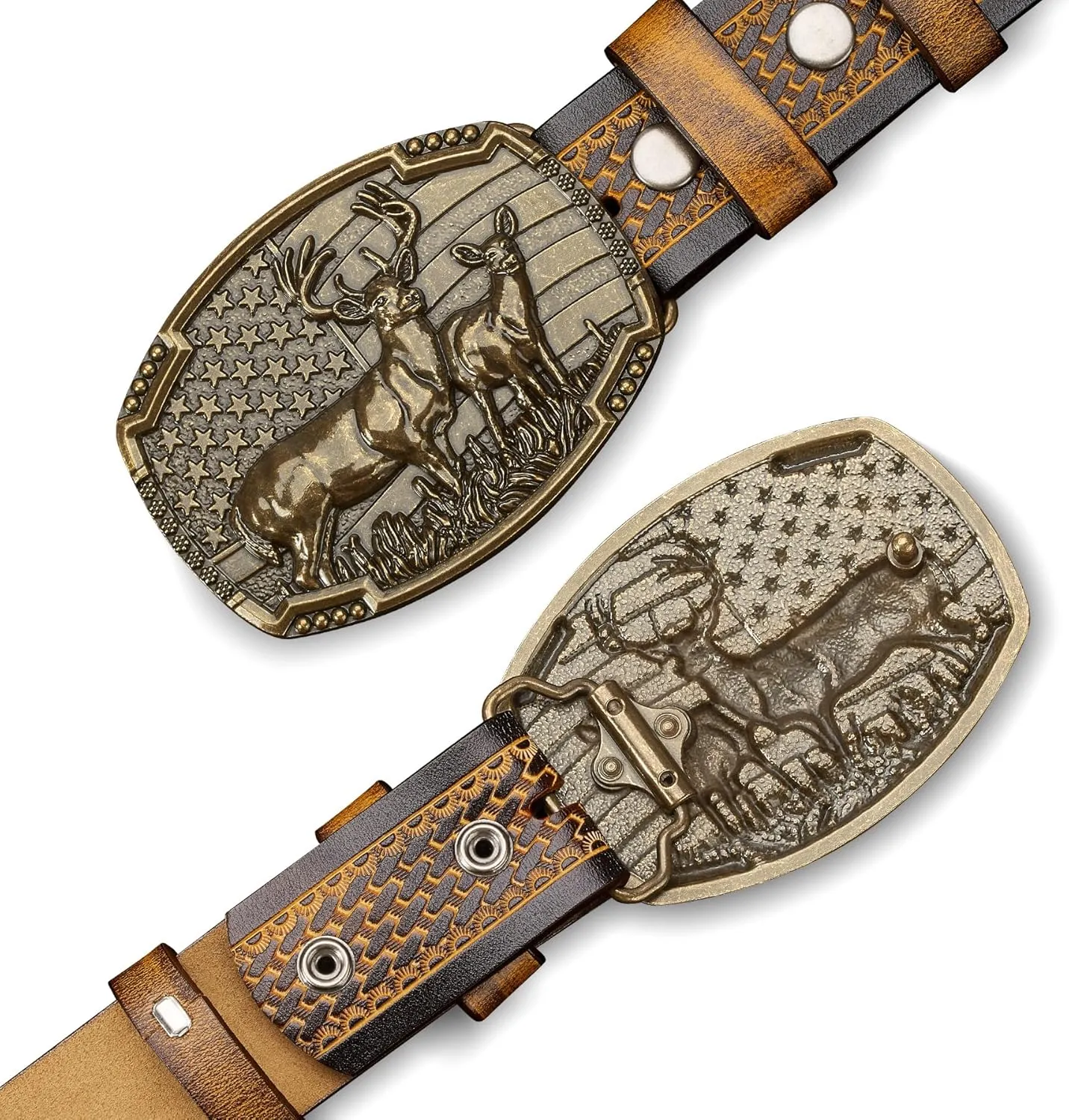 BISON DENIM Western Cowboy Leather Belt for Men Women Cowgirl, Mens Buckle Belt for Jeans, Country Belt, Men's Gifts