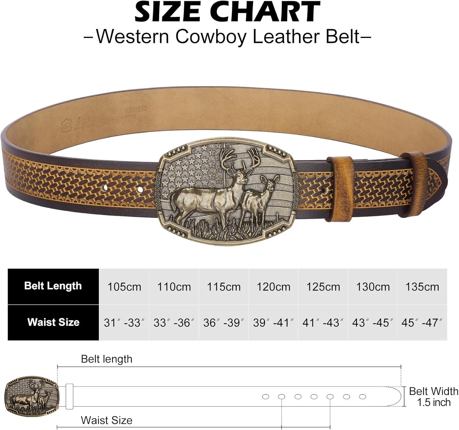 BISON DENIM Western Cowboy Leather Belt for Men Women Cowgirl, Mens Buckle Belt for Jeans, Country Belt, Men's Gifts