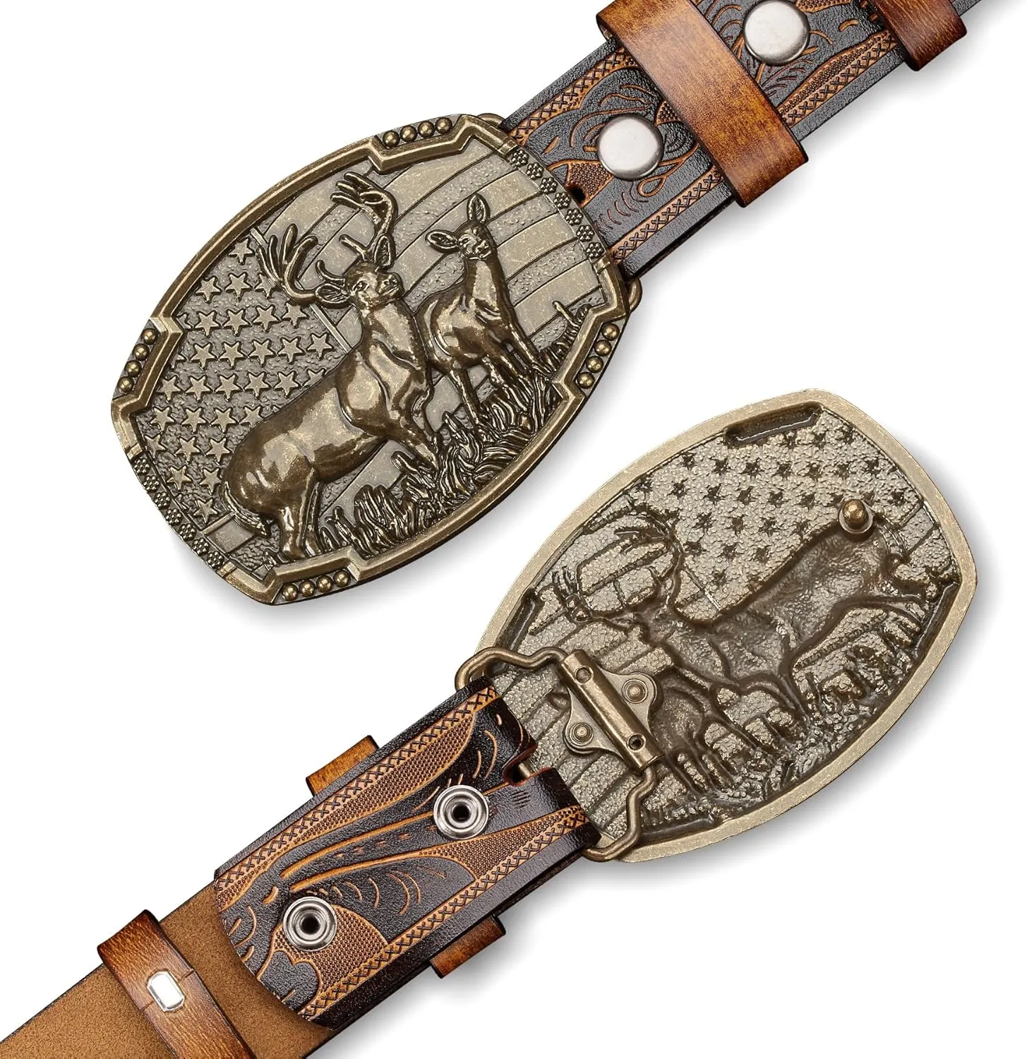 BISON DENIM Western Cowboy Leather Belt for Men Women Cowgirl, Mens Buckle Belt for Jeans, Country Belt, Men's Gifts