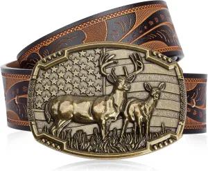 BISON DENIM Western Cowboy Leather Belt for Men Women Cowgirl, Mens Buckle Belt for Jeans, Country Belt, Men's Gifts
