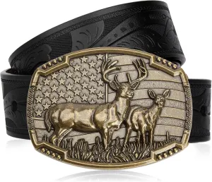 BISON DENIM Western Cowboy Leather Belt for Men Women Cowgirl, Mens Buckle Belt for Jeans, Country Belt, Men's Gifts