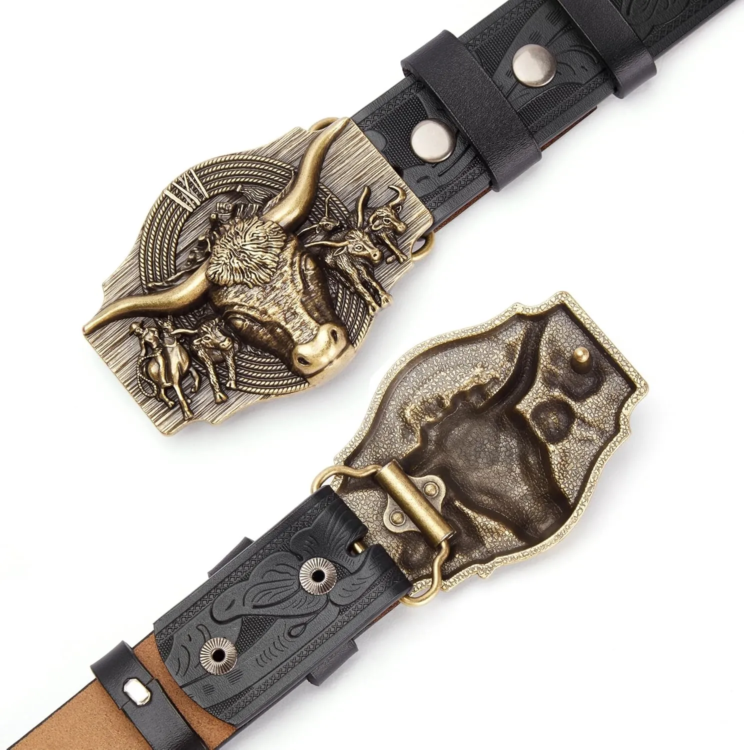 BISON DENIM Western Leather Belt for Men Women Cowboy Cowgirl Mens Buckle Belt for Jeans, Country Belt, Ideal Men's Gifts