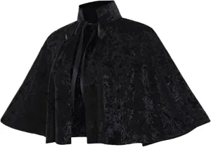 Black Cape for Women, Gothic Lolita Medieval Shawl Cloak with Tie Strap, Halloween Soft Short Medieval Cowl Black Cloak for Pagan Cosplay, Medieval Cowl, Medieval Cloak