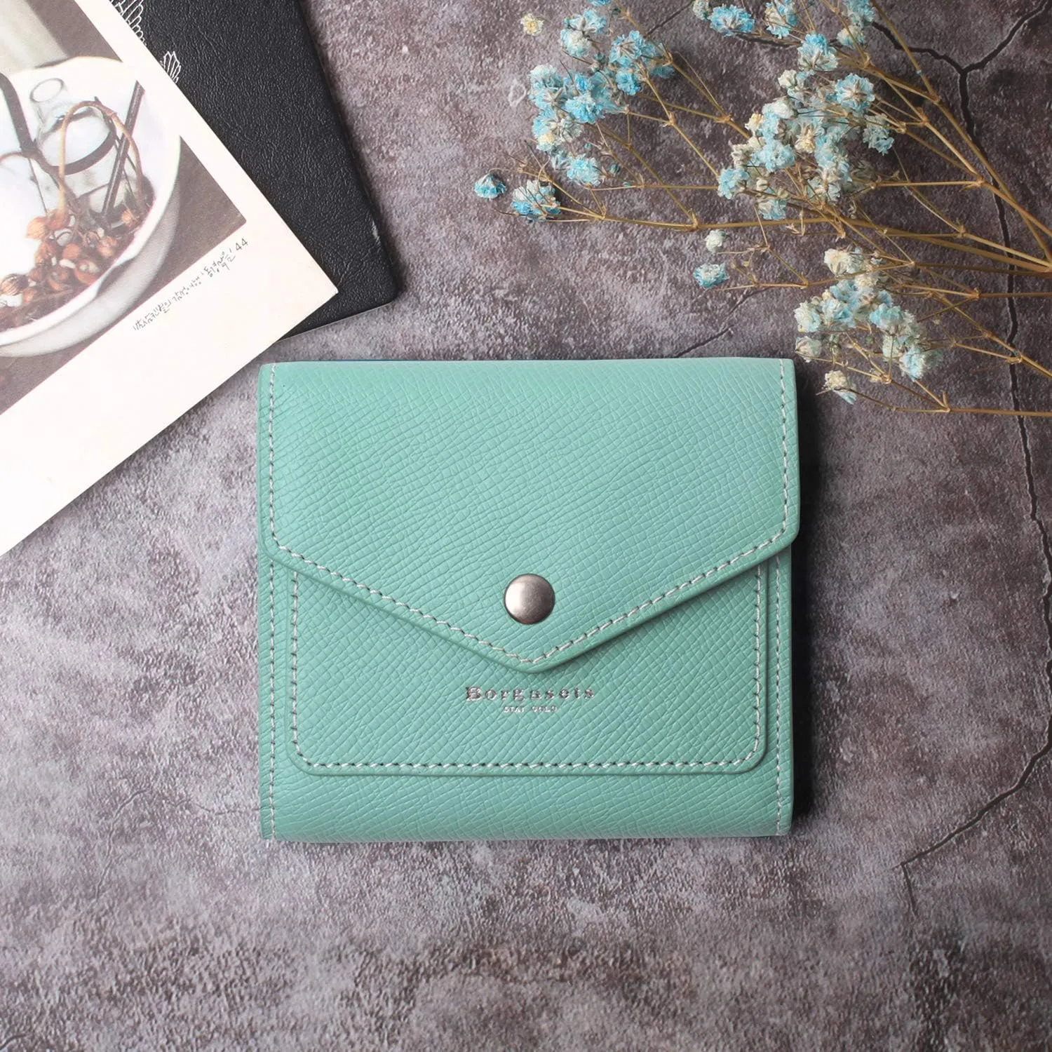 Borgasets Small Wallet for Women Genuine Leather RFID Blocking Card Holder Organizer Pocket Compact Bifold Ladies Mini Purse