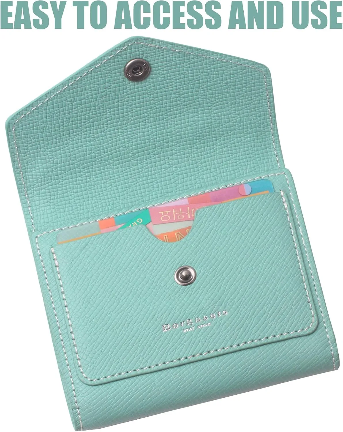 Borgasets Small Wallet for Women Genuine Leather RFID Blocking Card Holder Organizer Pocket Compact Bifold Ladies Mini Purse