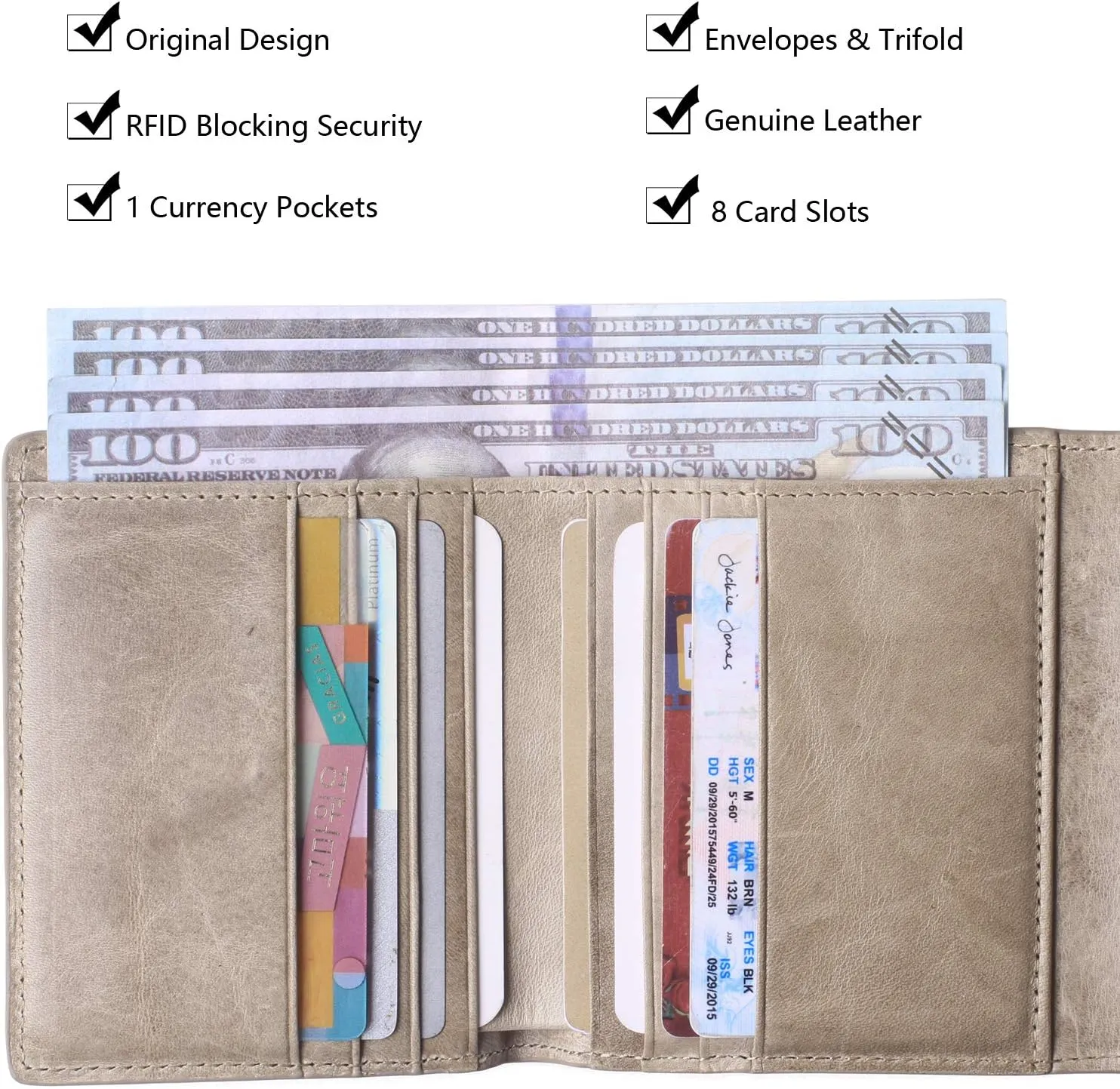 Borgasets Small Wallet for Women Genuine Leather RFID Blocking Card Holder Organizer Pocket Compact Bifold Ladies Mini Purse