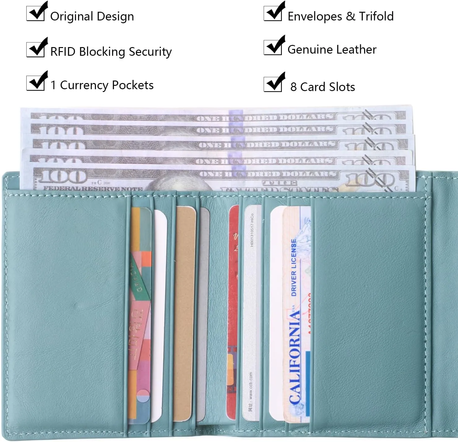 Borgasets Small Wallet for Women Genuine Leather RFID Blocking Card Holder Organizer Pocket Compact Bifold Ladies Mini Purse