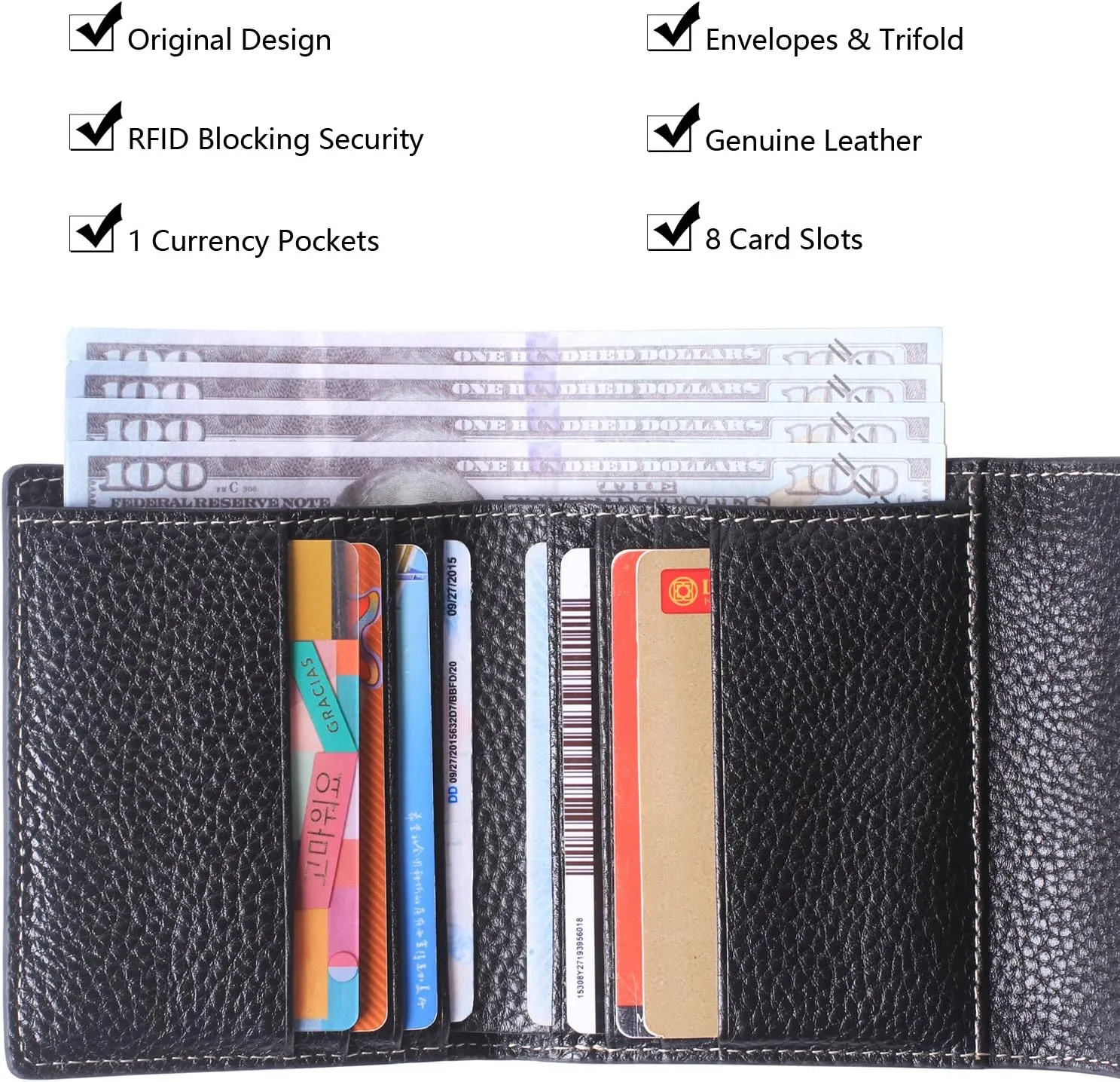 Borgasets Small Wallet for Women Genuine Leather RFID Blocking Card Holder Organizer Pocket Compact Bifold Ladies Mini Purse