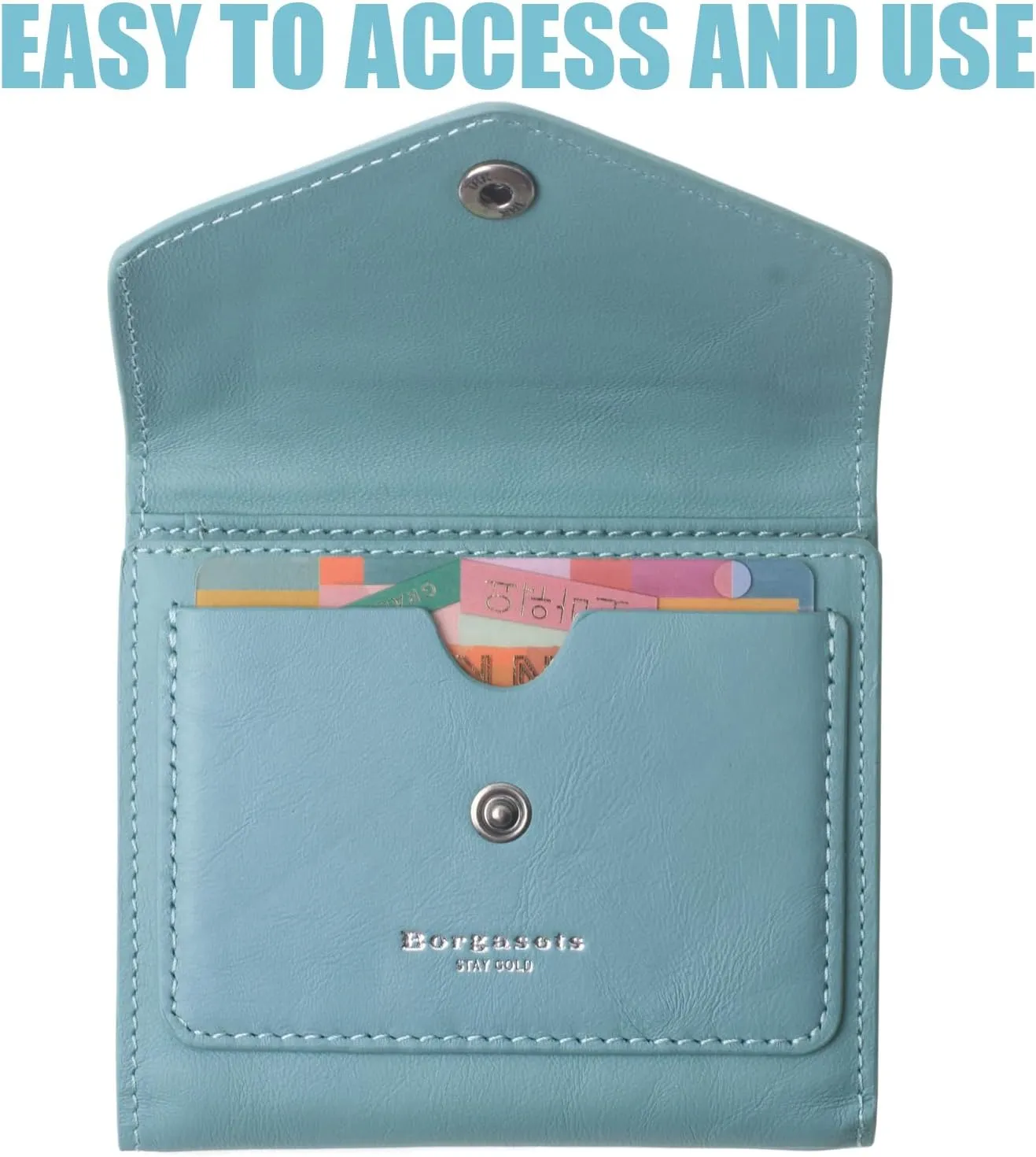 Borgasets Small Wallet for Women Genuine Leather RFID Blocking Card Holder Organizer Pocket Compact Bifold Ladies Mini Purse