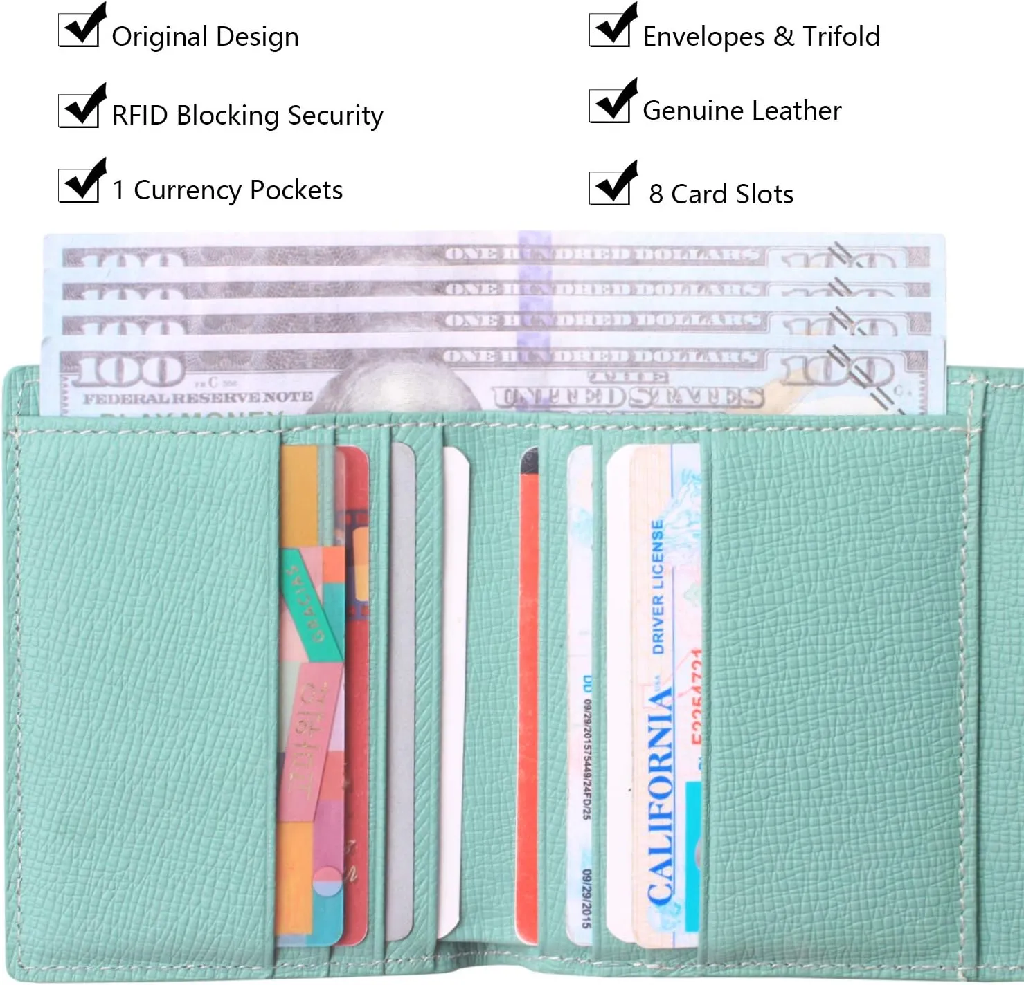 Borgasets Small Wallet for Women Genuine Leather RFID Blocking Card Holder Organizer Pocket Compact Bifold Ladies Mini Purse
