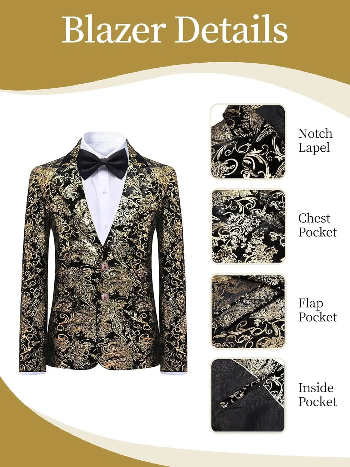 Boyland Boys Jacquard Suit Slim Fit Tuxedo Suits Jacquard Notch Lapel Tux Jacket Pants Party Formal Wear
