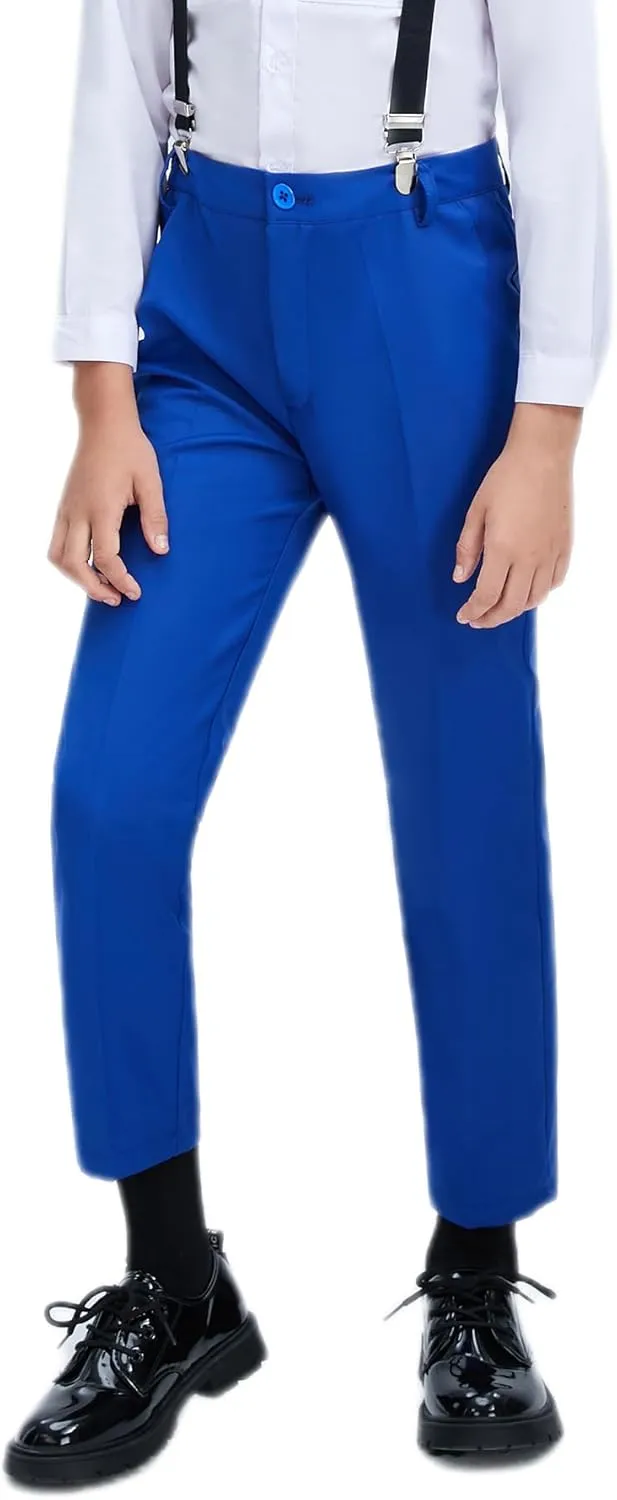 Boys Dress Pants Adjustable Waist Flat Front Casual Wear Slim Fit School Uniforms Pants