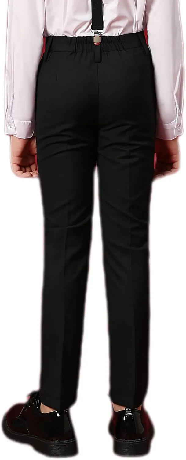 Boys Dress Pants Adjustable Waist Flat Front Casual Wear Slim Fit School Uniforms Pants