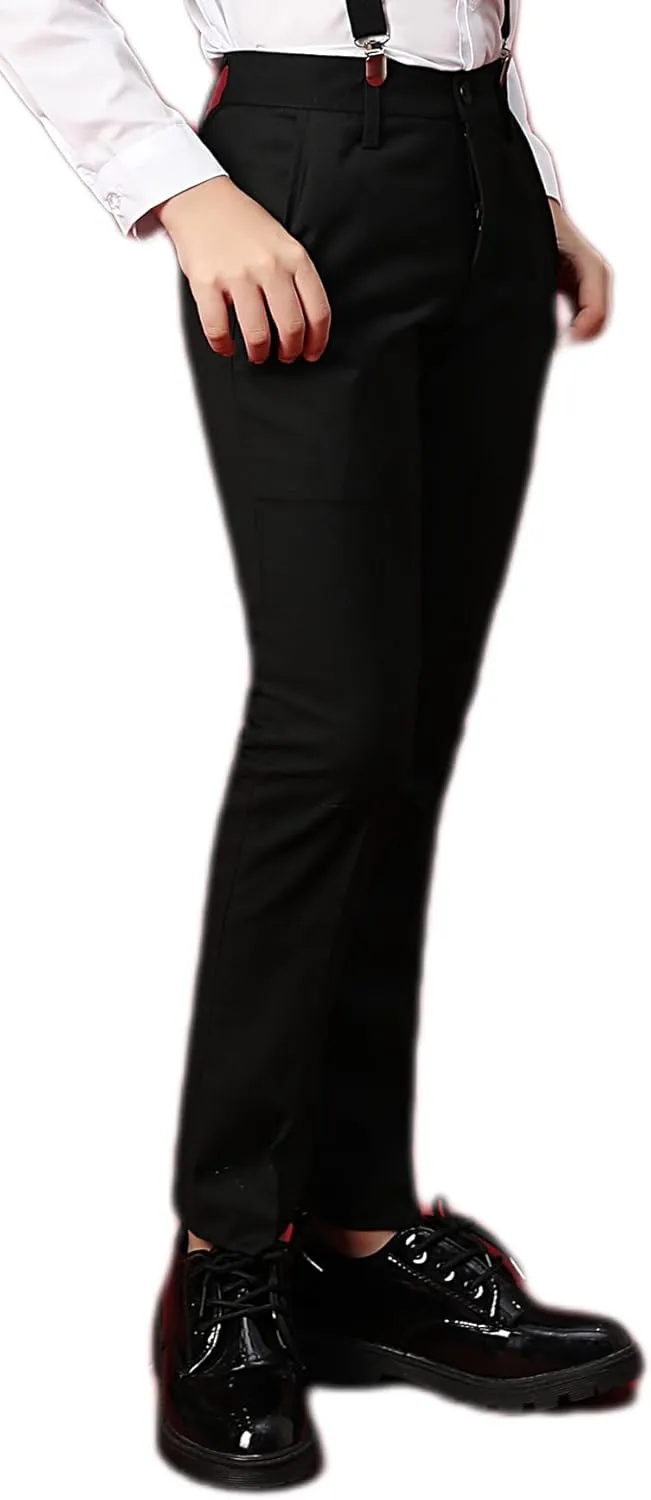 Boys Dress Pants Adjustable Waist Flat Front Casual Wear Slim Fit School Uniforms Pants