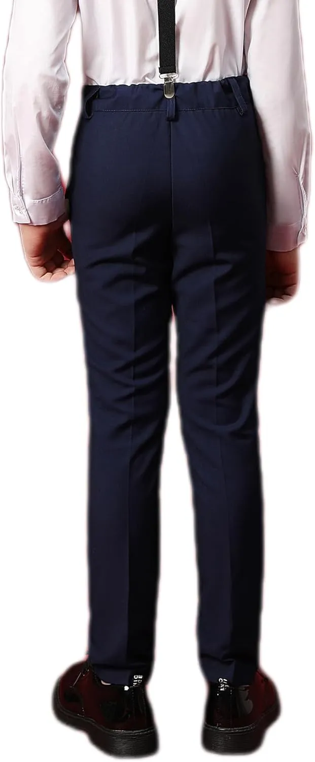 Boys Dress Pants Adjustable Waist Flat Front Casual Wear Slim Fit School Uniforms Pants