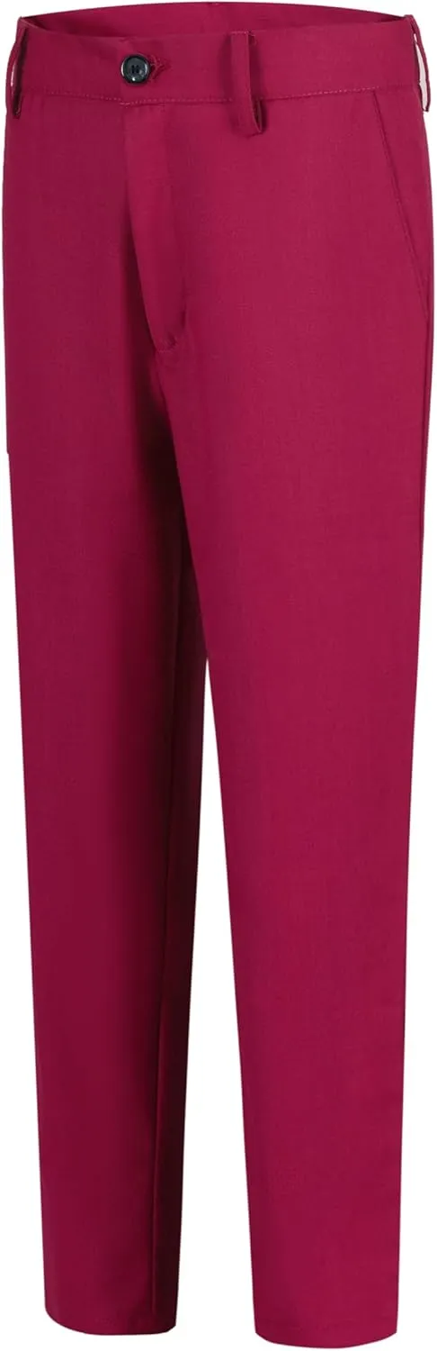 Boys Dress Pants Adjustable Waist Flat Front Casual Wear Slim Fit School Uniforms Pants