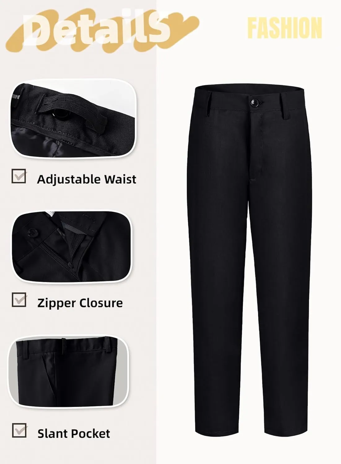 Boys Dress Pants Adjustable Waist Flat Front Casual Wear Slim Fit School Uniforms Pants