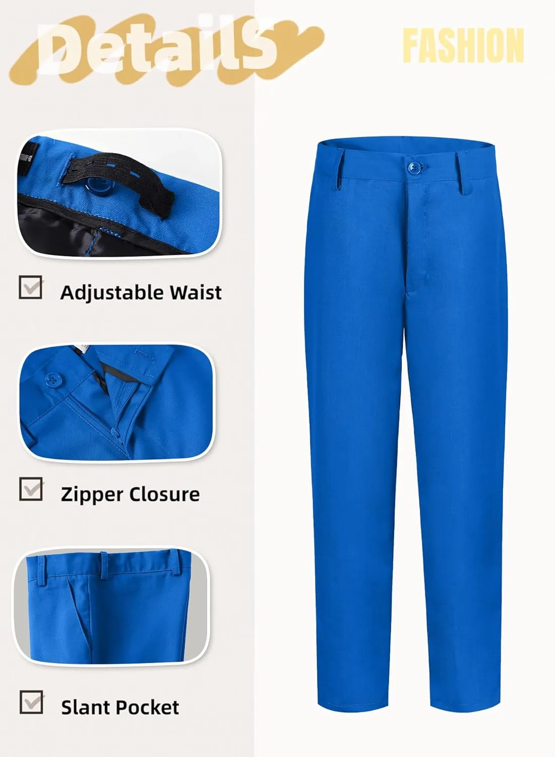 Boys Dress Pants Adjustable Waist Flat Front Casual Wear Slim Fit School Uniforms Pants