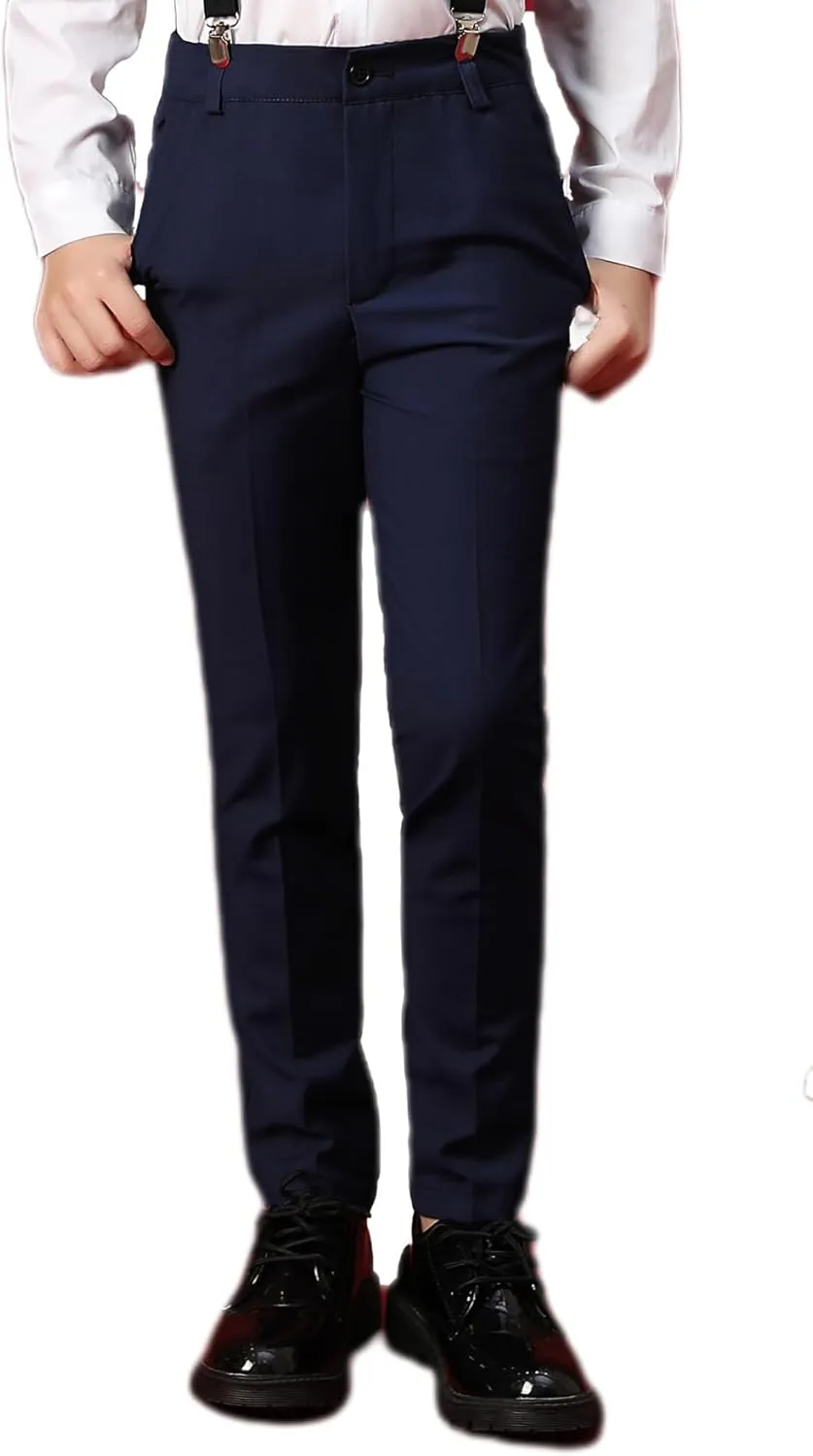 Boys Dress Pants Adjustable Waist Flat Front Casual Wear Slim Fit School Uniforms Pants