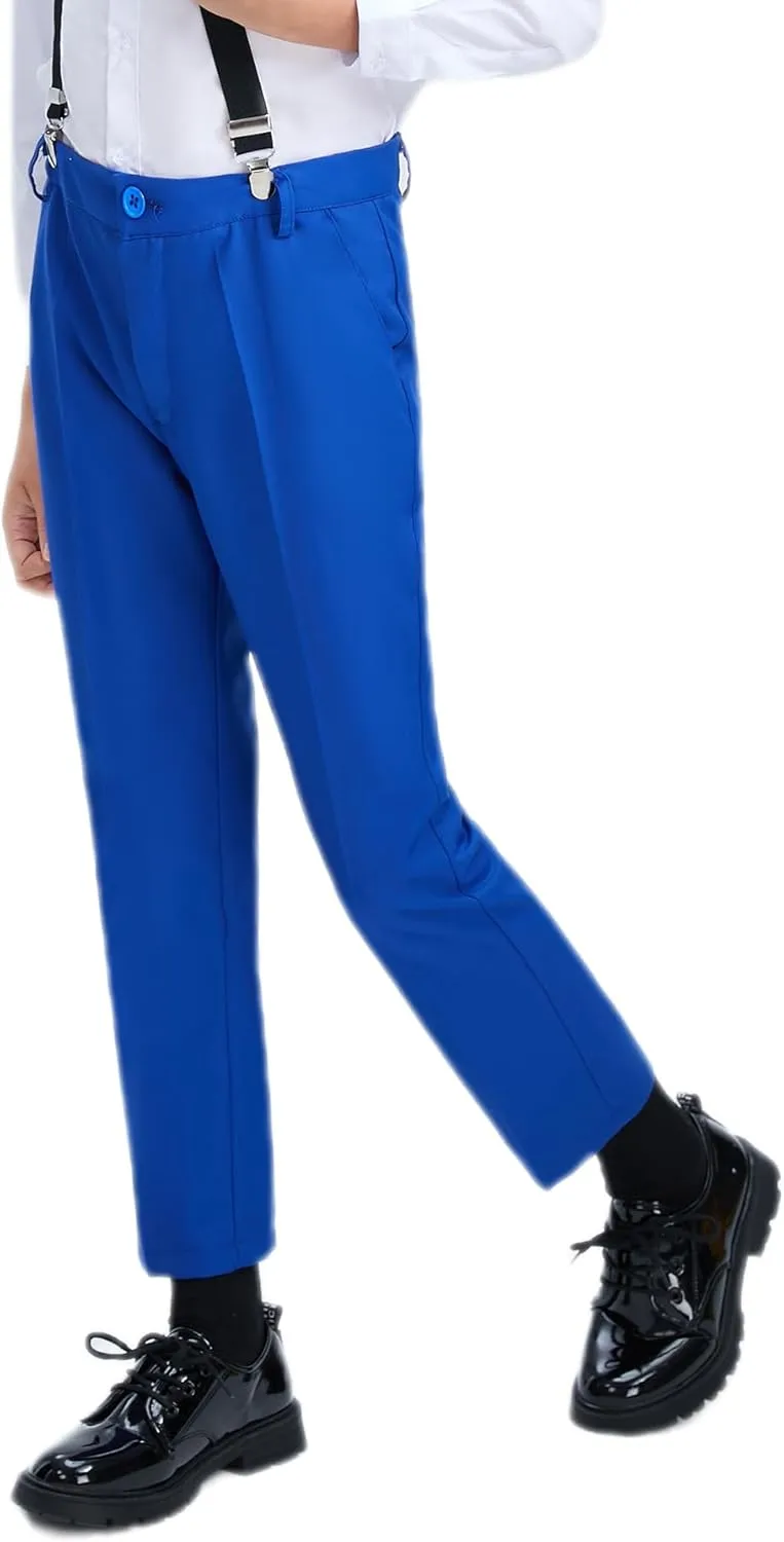 Boys Dress Pants Adjustable Waist Flat Front Casual Wear Slim Fit School Uniforms Pants