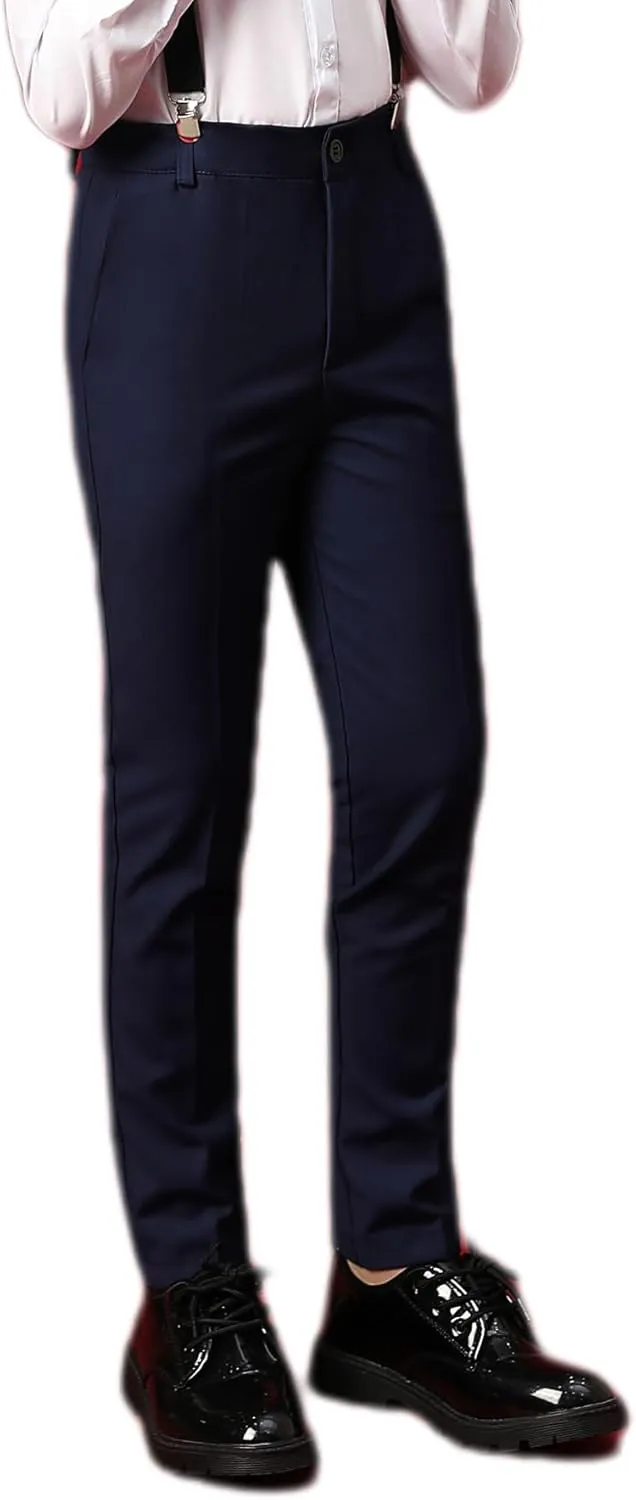 Boys Dress Pants Adjustable Waist Flat Front Casual Wear Slim Fit School Uniforms Pants