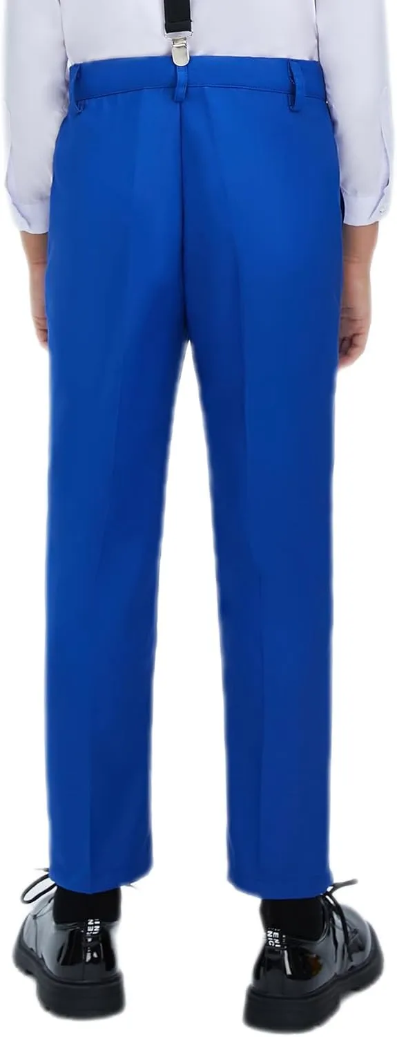 Boys Dress Pants Adjustable Waist Flat Front Casual Wear Slim Fit School Uniforms Pants