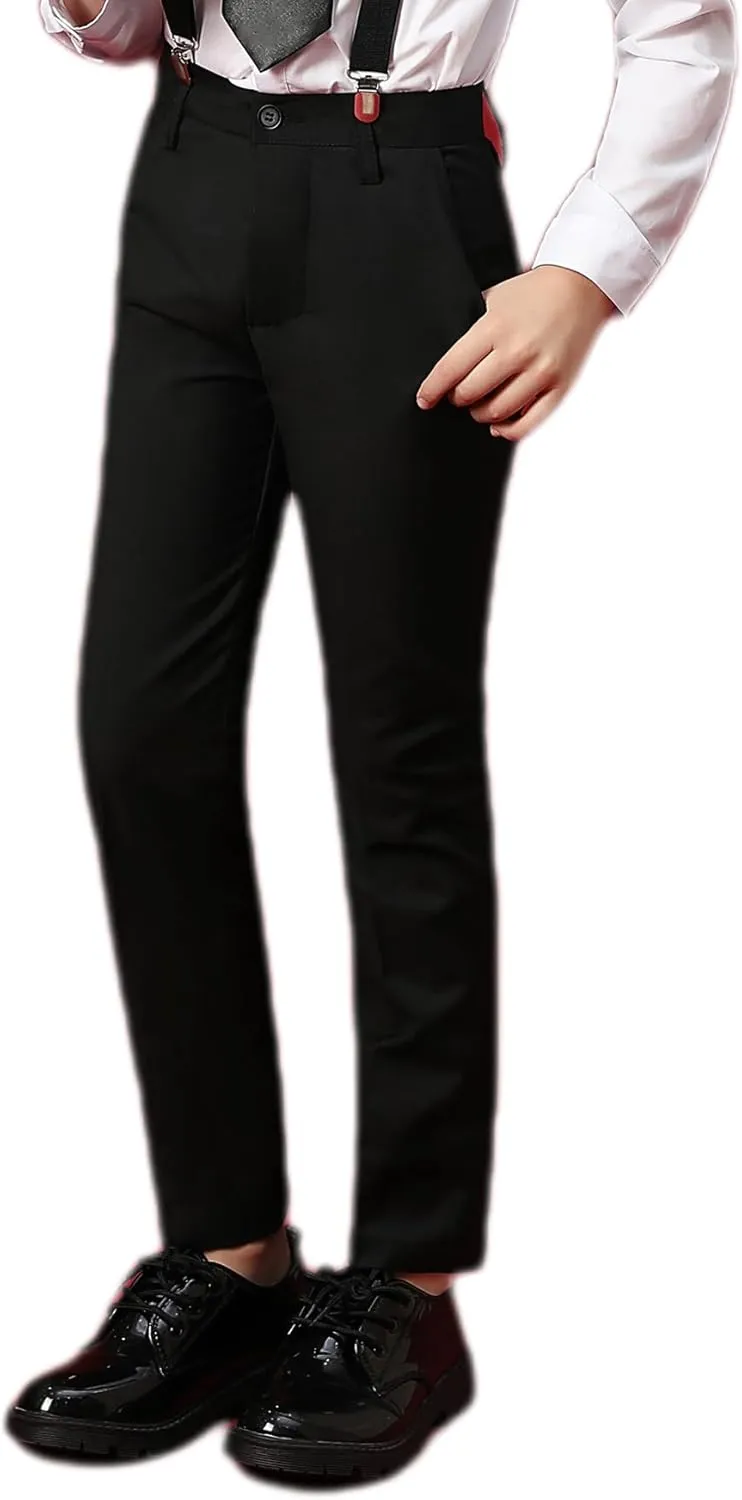 Boys Dress Pants Adjustable Waist Flat Front Casual Wear Slim Fit School Uniforms Pants