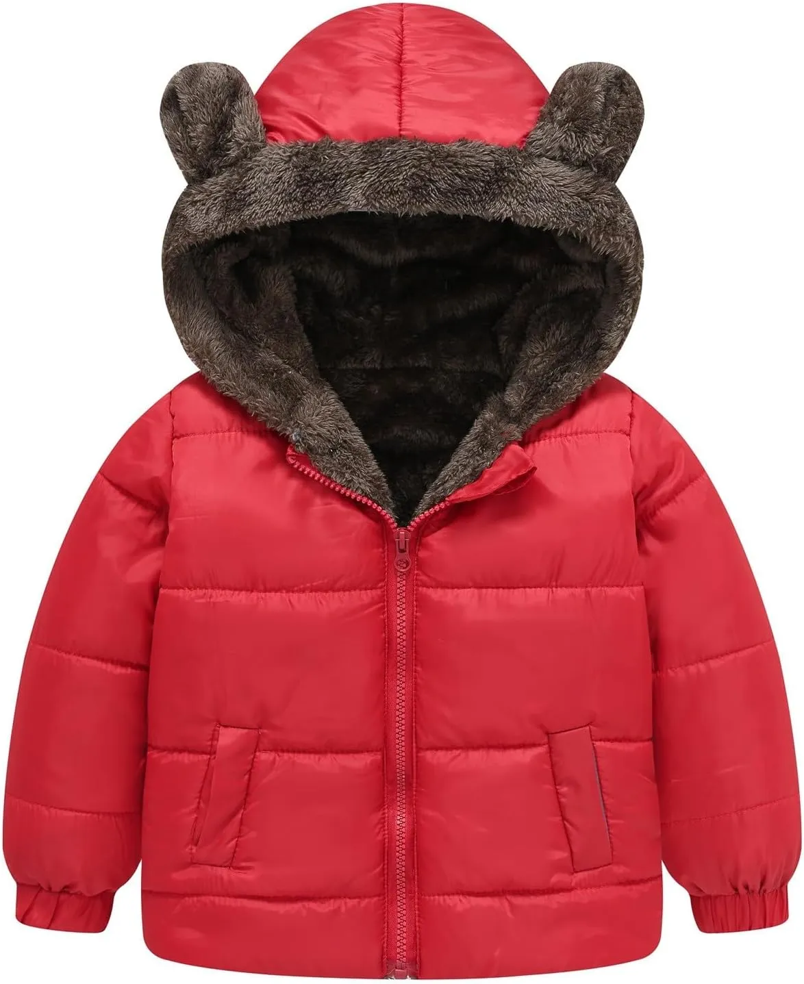 Boys Girls Solid Color Ears Cute Puffer Pocket Children Short Cotton Padded Childrens Coat Snow Coat Girls Jacket Outfit