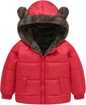 Boys Girls Solid Color Ears Cute Puffer Pocket Children Short Cotton Padded Childrens Coat Snow Coat Girls Jacket Outfit