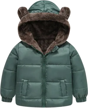Boys Girls Solid Color Ears Cute Puffer Pocket Children Short Cotton Padded Childrens Coat Snow Coat Girls Jacket Outfit