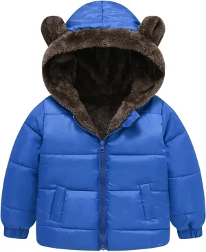 Boys Girls Solid Color Ears Cute Puffer Pocket Children Short Cotton Padded Childrens Coat Snow Coat Girls Jacket Outfit