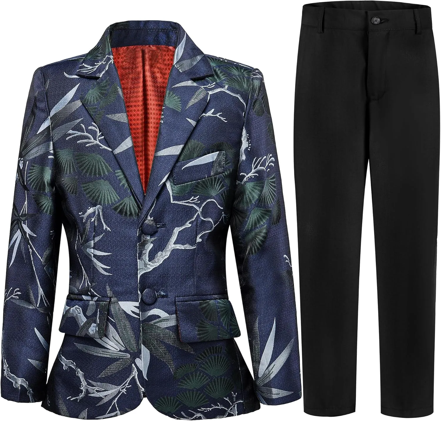 Boys Suit Slim Fit Tuxedo Floral Pattern Formal Dresswear Kids Tuxedo Suits Ring Bearer Outfit 2 Pieces Toddler Suits Set