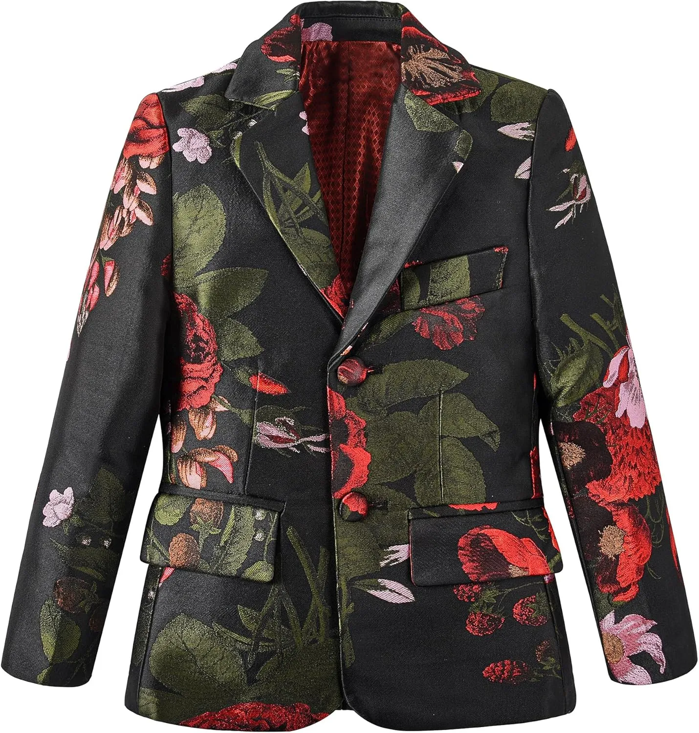 Boys Suit Slim Fit Tuxedo Floral Pattern Formal Dresswear Kids Tuxedo Suits Ring Bearer Outfit 2 Pieces Toddler Suits Set