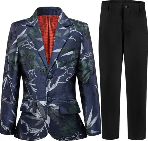Boys Suit Slim Fit Tuxedo Floral Pattern Formal Dresswear Kids Tuxedo Suits Ring Bearer Outfit 2 Pieces Toddler Suits Set
