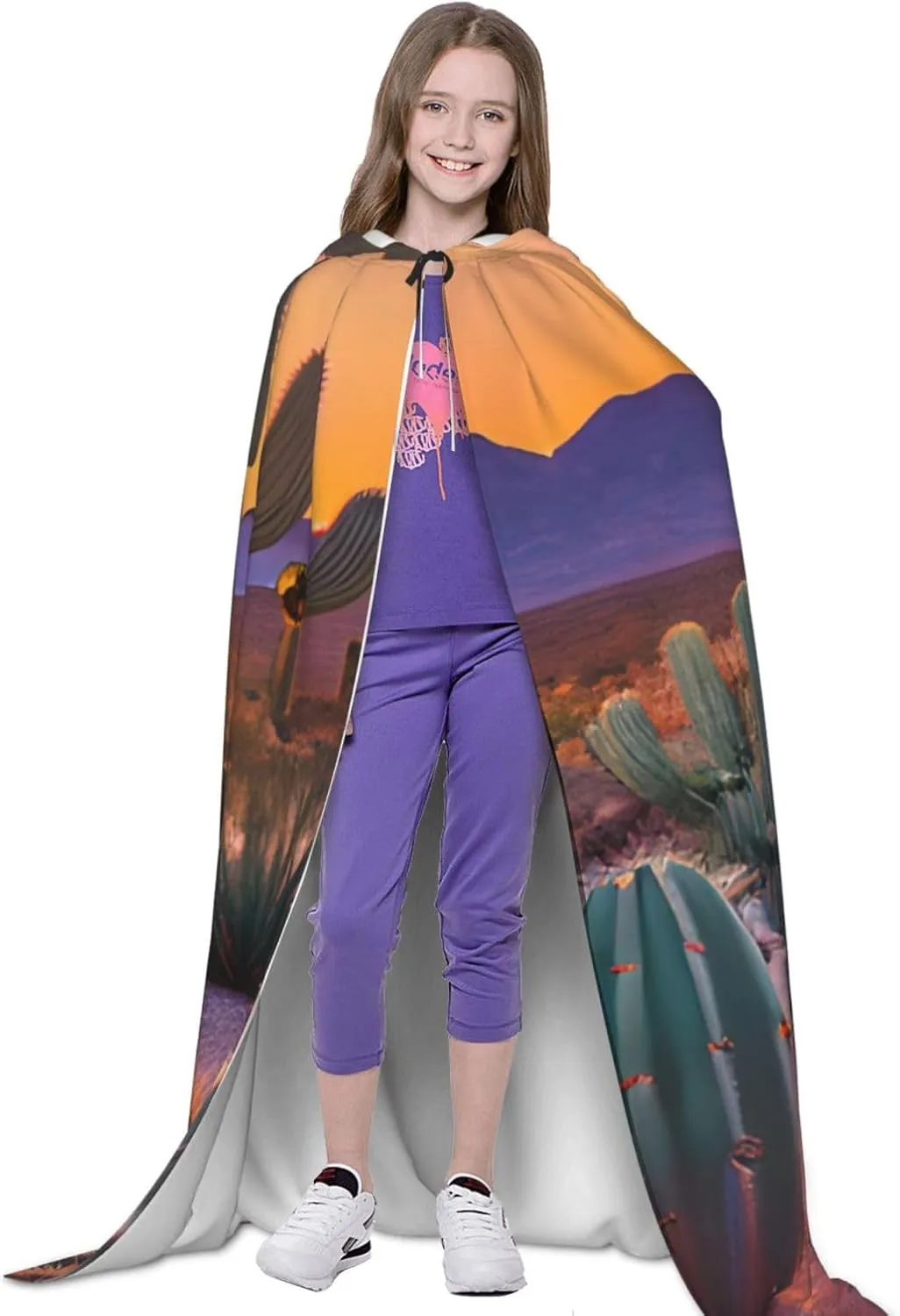 Cactus Desert Sunsets print Hooded Cloak Long Hooded Cloak Halloween Cloak Costumes Hooded Cape Masquerade Dress Up