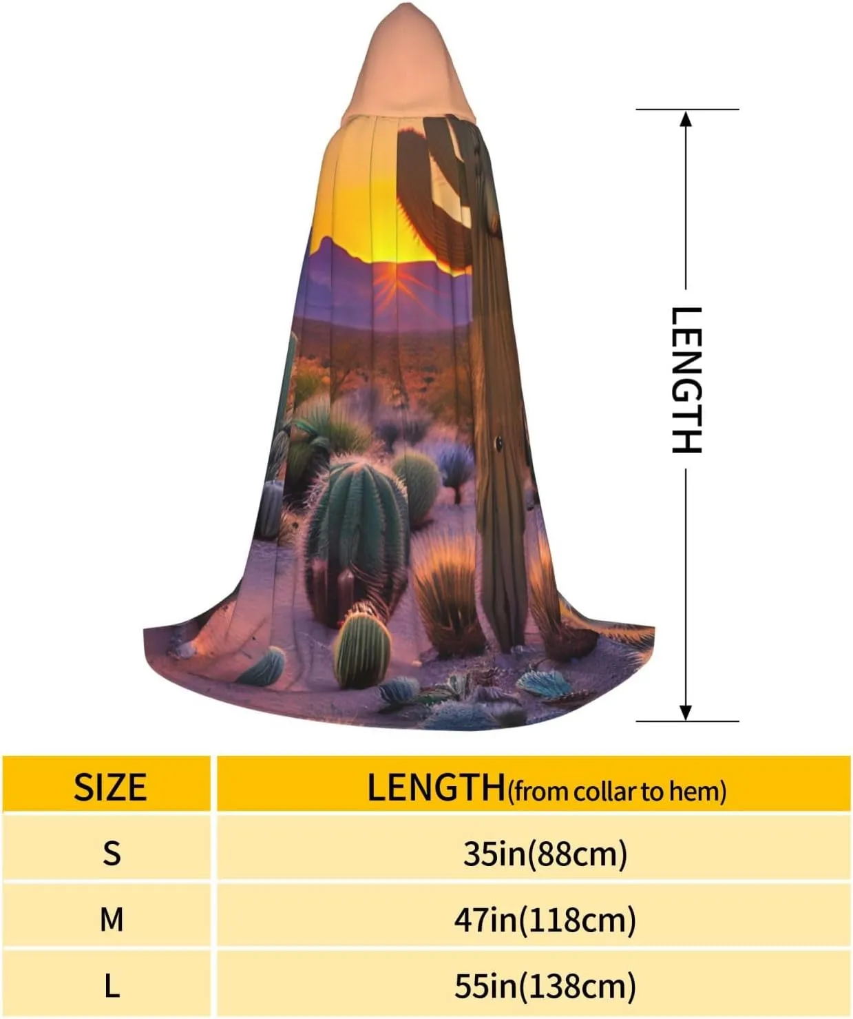Cactus Desert Sunsets print Hooded Cloak Long Hooded Cloak Halloween Cloak Costumes Hooded Cape Masquerade Dress Up