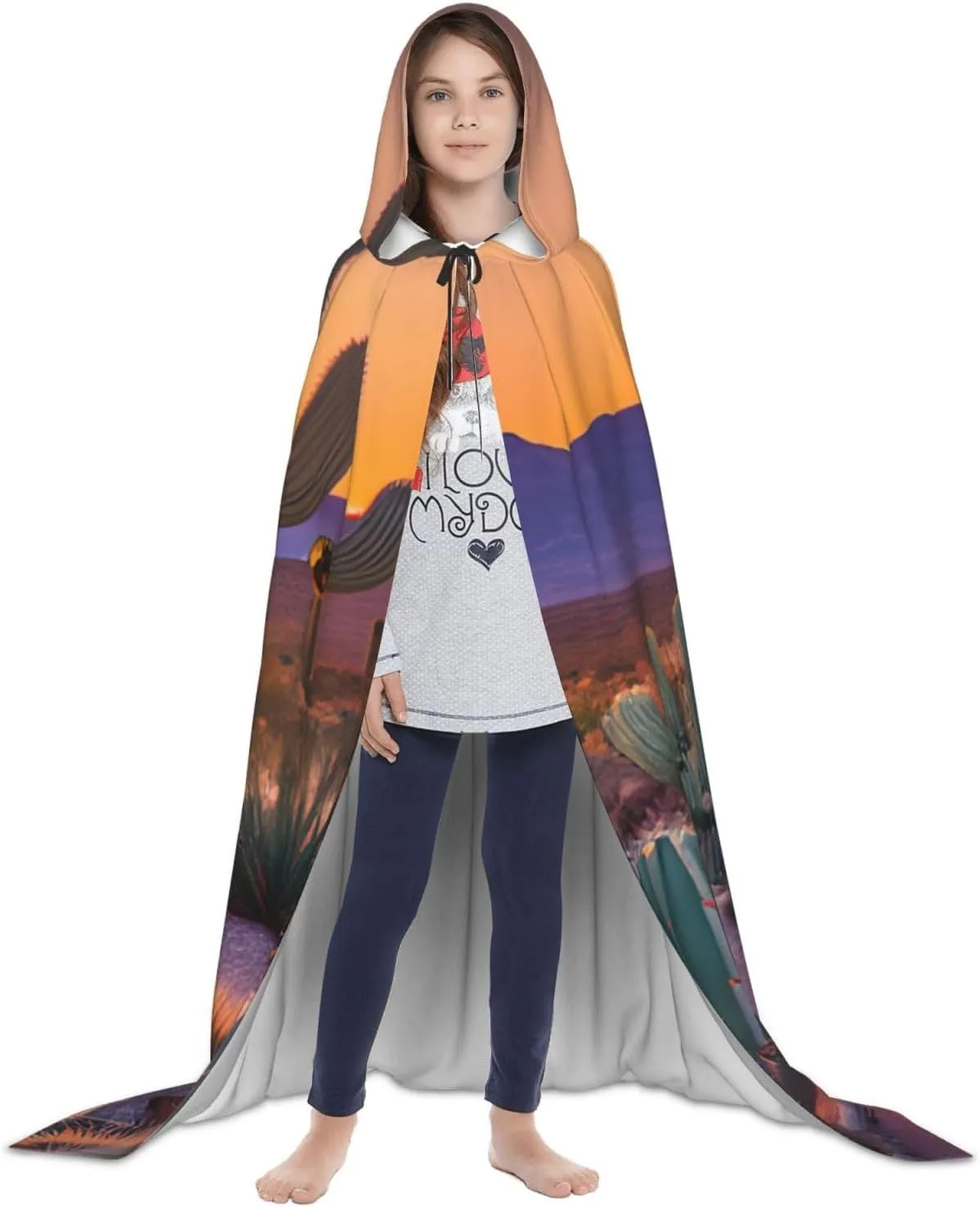 Cactus Desert Sunsets print Hooded Cloak Long Hooded Cloak Halloween Cloak Costumes Hooded Cape Masquerade Dress Up