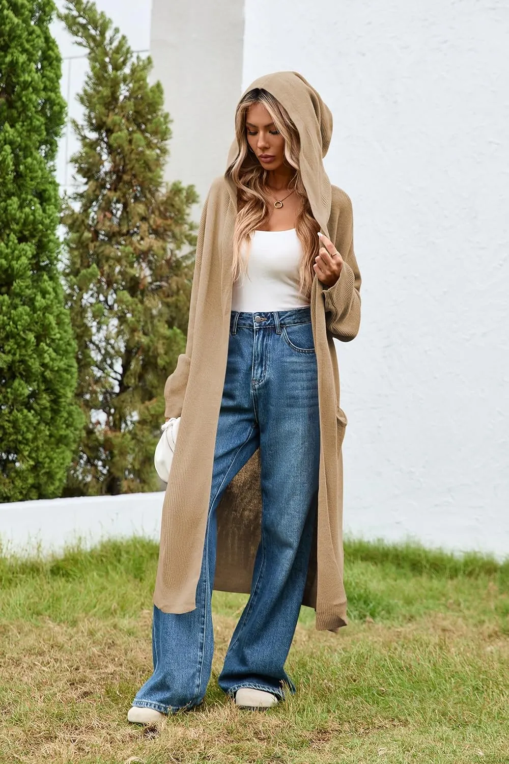 Cakulo Womens Oversized Long Cardigan Sweaters Hooded Duster Cardigans 2024 Trendy Fall Open Front Coatigan