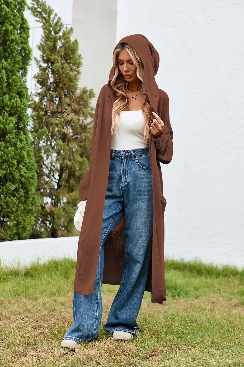 Cakulo Womens Oversized Long Cardigan Sweaters Hooded Duster Cardigans 2024 Trendy Fall Open Front Coatigan