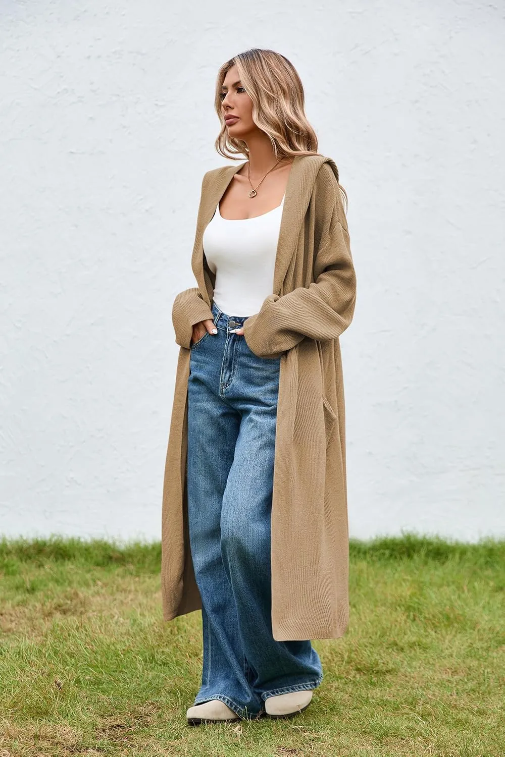 Cakulo Womens Oversized Long Cardigan Sweaters Hooded Duster Cardigans 2024 Trendy Fall Open Front Coatigan
