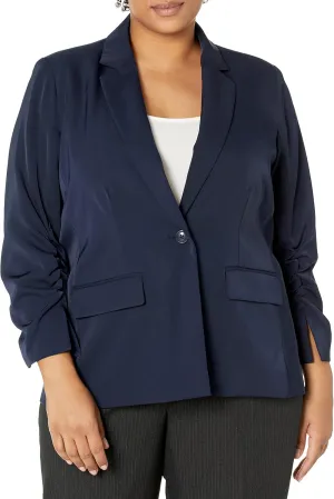 Calvin Klein Women's Professional Crepe Ruched Sleeve with Button Blazer (Plus Size)