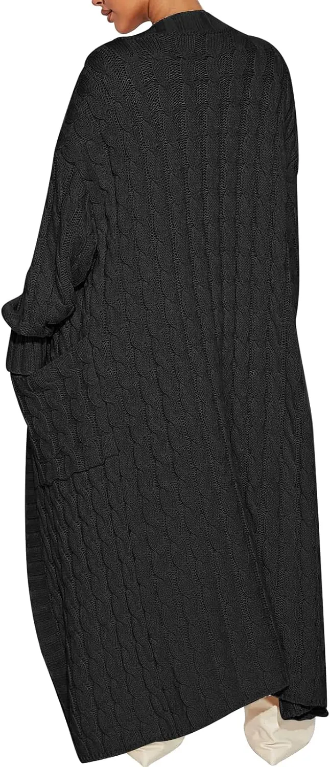 Caracilia Womens Long Cardigan Sweaters 2025 Fall Open Front Coat Long Sleeve Cable Knit Maxi Outerwear Trendy Jacket Clothes